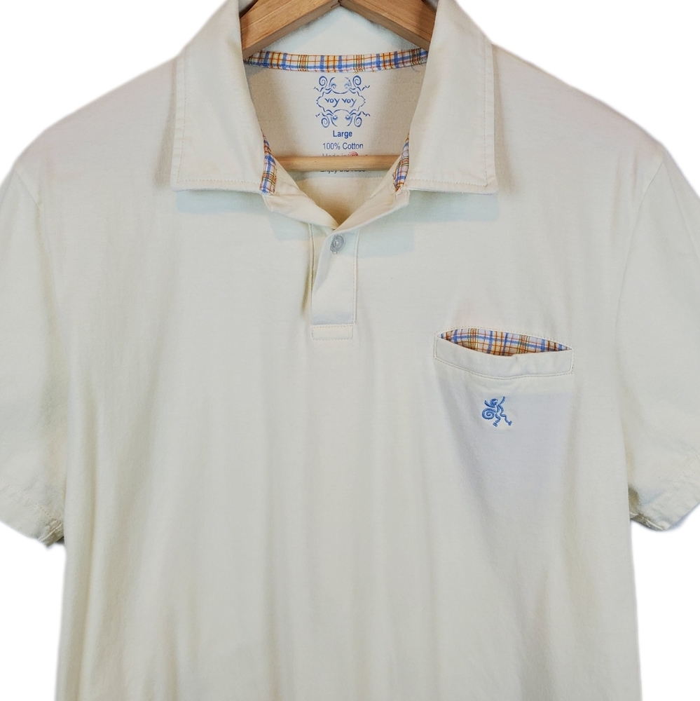 Voy Voy Peruvian Light Yellow Polo Shirt Size Large Mens Cotton Made in Peru